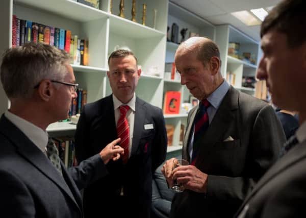 Mark Haig, advisor to FirstLight Trust on activities and wellbeing, Steven Hollis, Liverpool Football Club Foundation Veteran Lead, His Royal Highness the Duke of Kent and Gary Parish, FirstLight Trust support co-ordinator and veteran. Photo by  Nicholas Unsworth.