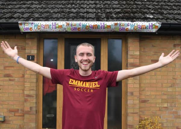 Will Fraser-Gray, who was seriously injured in a car crash in the US while studying over there, is now back home in Galgate.