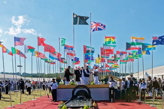 The flag-hoisting ceremony at last year's convention.