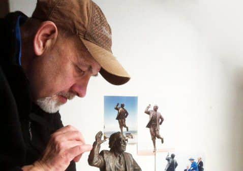 Graham Ibbeson sculpting new miniatures of the Eric Morecambe Statue. These limited edition pieces will be sold to raise funds for the Morecambe Gets Wise appeal.