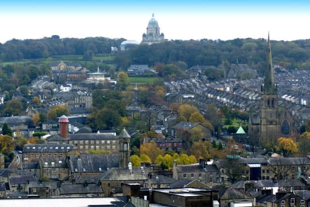 View of the Lancaster skyline taken from the Norman Keep in Lancaster Castle.