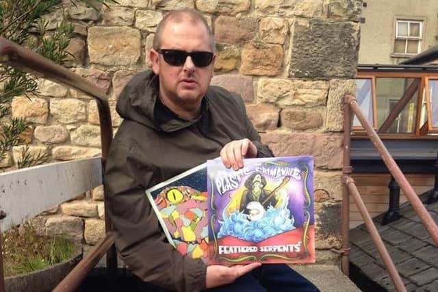 Simon Norfolk, with some of the records from his own label, Sunstone Records