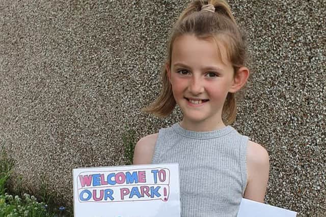 Ashlea-Louise Walkden (11) who was one of the winners of the poster competition to launch the new play area in Galgate.