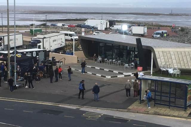 James Newbert took this photo of filming for The Bay at The Beach Cafe on Morecambe prom.