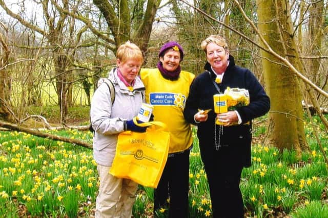 Kath Edge, Annot Dillon and Margaret Paterson, with CancerCare daffodils.