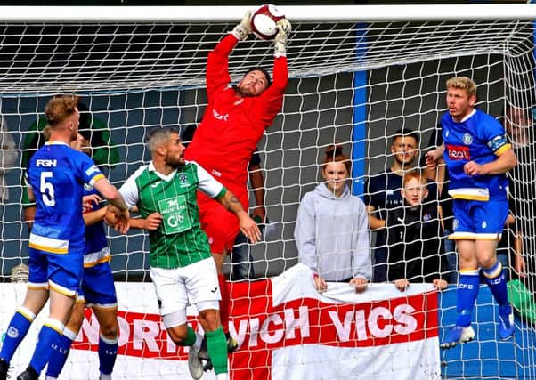 Busy afternoon for Lancaster City keeper Sam Ashton. Picture: Tony North.