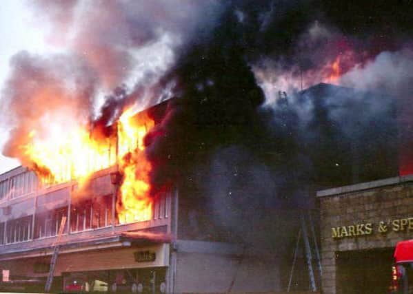 A picture of the Lancaster Market fire in October 1984. Picture by Bernard Breslin.