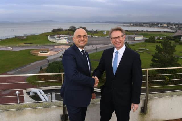 Photo Neil Cross
Sajid Javid the Chancellor of the Exchequer at the Midland Hotel, Morecambe, with David Morris MP