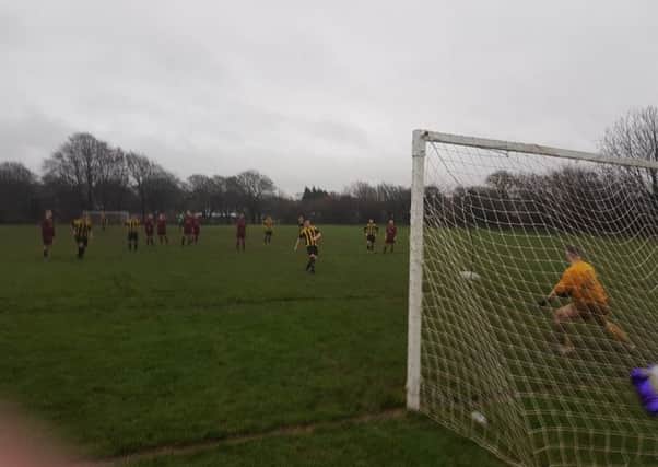 Bowerham Dynamos v Westgate Wanderers in the Senior Cup (Bowerham penalty). Picture: Michael Ball.