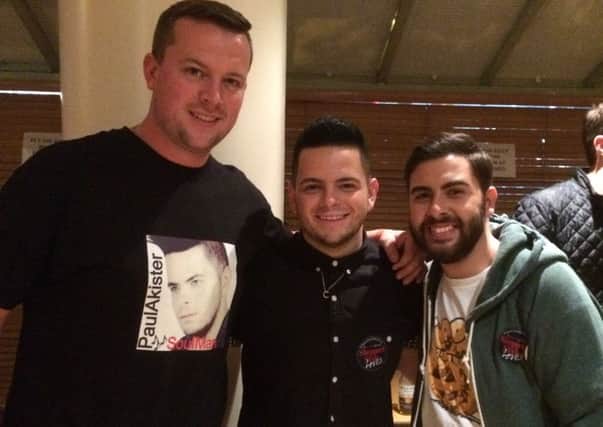 Mike Zorab with Paul Akister and his fellow X Factor finalist and bookies' favourite Andrea Faustini.
