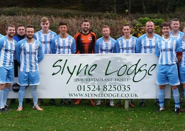 Slyne-with-Hest FC 2014-2015, sponsored by Slyne Lodge.