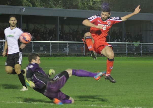 Padraig Amond sees a chance go begging against Dover.