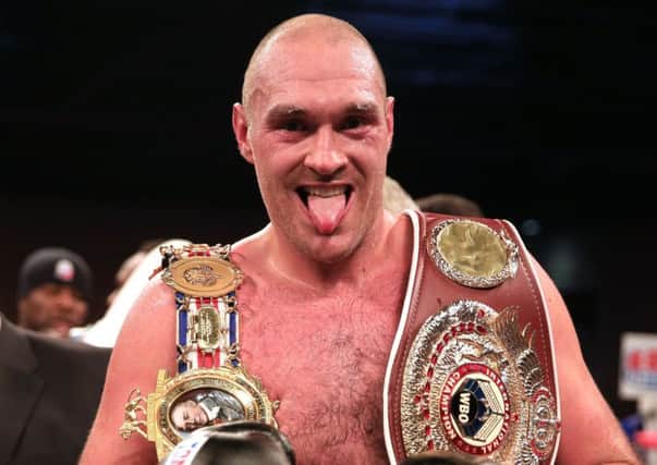 Tyson Fury celebrates beating Dereck Chisora in their Eliminator match for the WBO World Heavyweight Championship and British and Commonwealth heavyweight Championship fight at the ExCel Arena, London. Picture: Nick Potts/PA Wire