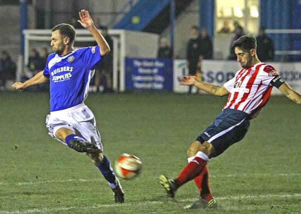 Garry Hunter in action for Lancaster City against Witton Albion. Picture: Tony North