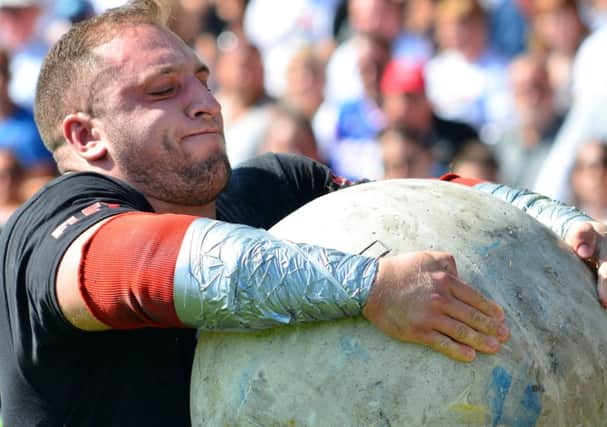 Graham Hicks in action during the Atlas Stones at Europe's Strongest Man. Picture: Jon Boyles