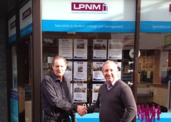 John Sanderson of Lancaster Property Network Management  with new Lancaster Cricket Club chairman  Brendan Hetherington.