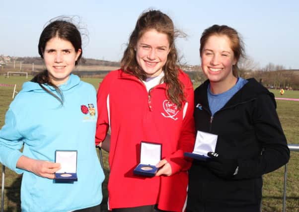 Lancaster and Morecambe AC U20 Women bronze medal team (from left: Helen Ockenden, Mary Hodgson, Sarah Hodgson).