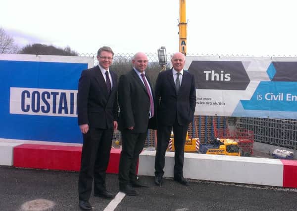 Iain Duncan Smith (right) at the Costain site with David Morris MP (left) and Costain project director Andrew Langley.