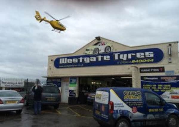 North West Air Ambulance heading to Westgate. Picture by Jane Bailey, Westgate Tyres.