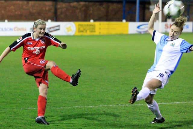 Laura Callis goes for goal against Blackburn. Picture: Ken Chapman