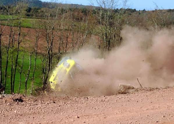 Tom Woodburn and driver Tom Walster crash at the Somerset Stages Rally. Picture: Dave Johnson