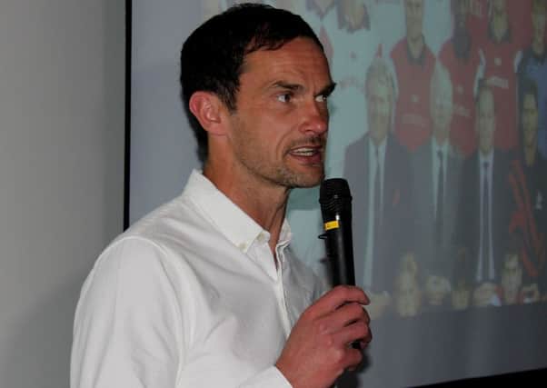 Stewart Drummond speaks to fans at the club's end of season awards as he retires after 622 career appearances.