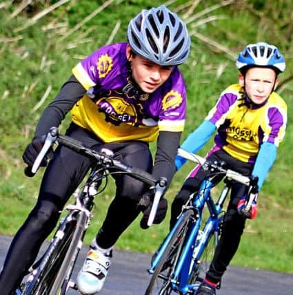 Salt Ayre Cog Set riders (in purple and yellow) in the thick of the action at the North West Youth League events at Salt Ayre Cycle Track. Picture: Tony North