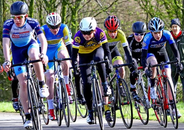 Salt Ayre Cog Set riders (in purple and yellow) in the thick of the action at the North West Youth League events at Salt Ayre Cycle Track. Picture: Tony North