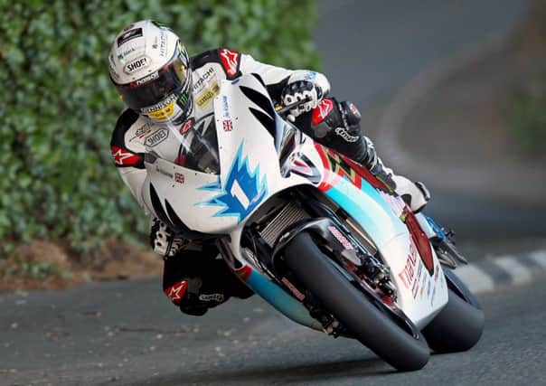 John McGuinness at Greeba Castle on the Mugen Shinden during practice for the Zero TT race in 2014.
