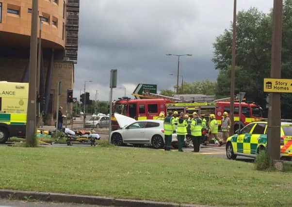 The scene of the two-car crash in Caton Road, Lancaster. Photo by Mike Cunningham.