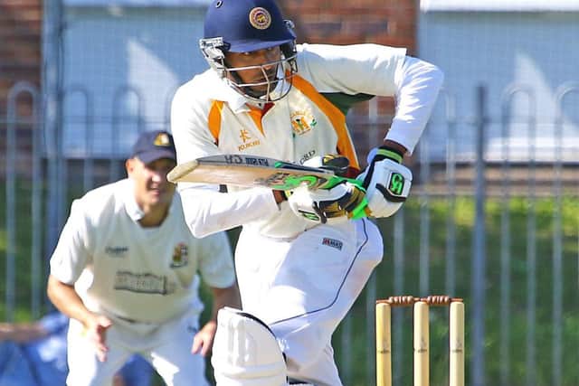 Suraj Randiv on his way to 76 for Morecambe against Netherfield. Picture: Tony North