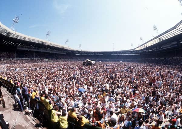 The huge crowd at Wembley Stadium, London for the Live Aid concert