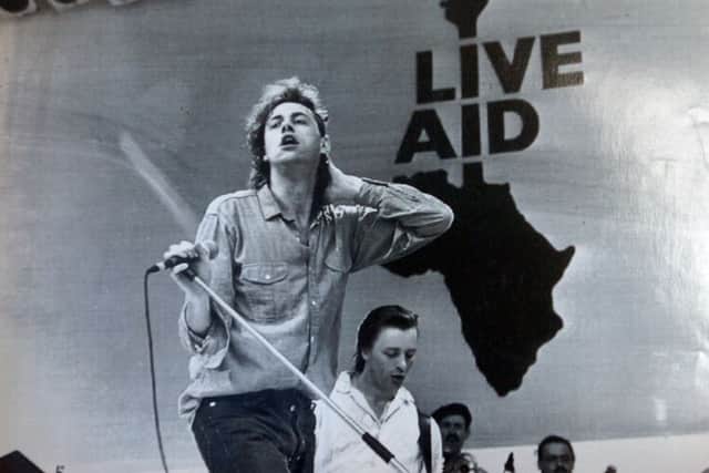 Bob Geldof on stage at Live Aid