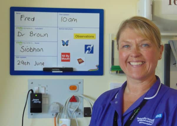 Sally Young, Matron for Quality at the Trust, with the new interactive patient ID panel.