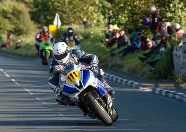 Colin Stephenson heads towards Iron Gate and third place on his BH racing Yamaha at the Southern 100. Picture: Ryan Fegan