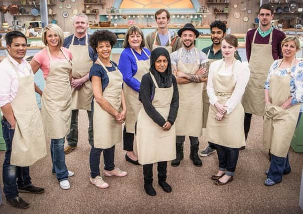 Alvin, Ugne, Paul, Dorret, Marie, Ian, Nadiya, Stu, Tamal, Flora, Mat and Sandy in this year's BBC1's cookery contest, The Great British Bake Off. Photo: Mark Bourdillon/PA Wire