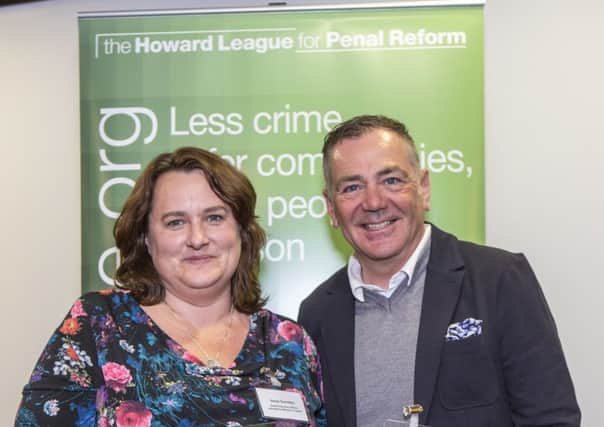 Professor David Wilson with Sarah Swindley of  Lancashire Womens Centres, winner in the women category.Picture: Prisonimage.org.