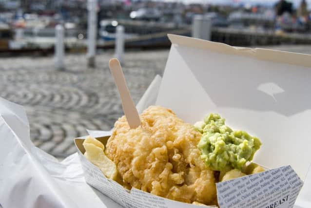 Fish and chips with mushy peas. Picture by Kevin Byrne.