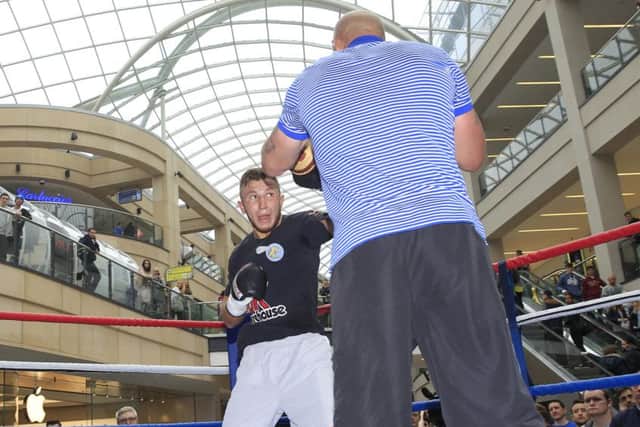Isaac Lowe is put through his paces on Monday. Picture: Lawrence Lustig/Matchroom Boxing