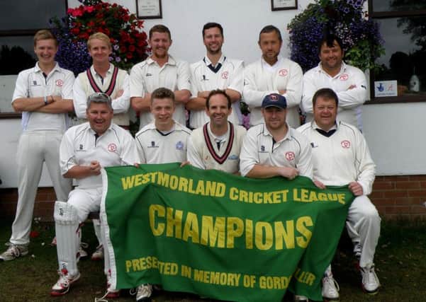 Shireshead celebrate winning the 2015 Westmorland Cricket League Division One title.