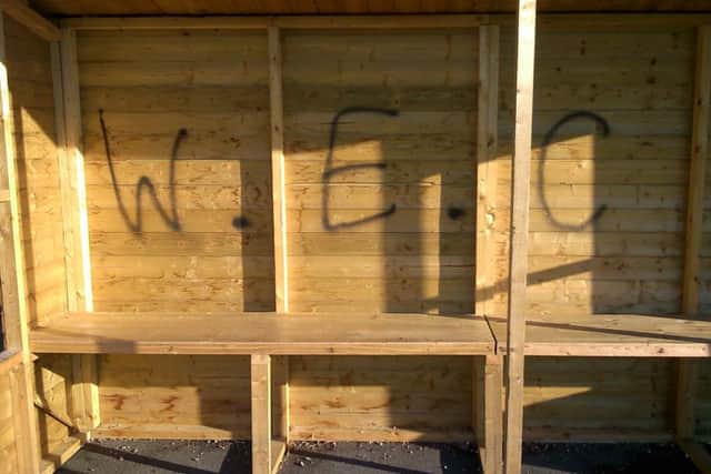 Graffiti sprayed in a shelter at Regent Park in Morecambe.