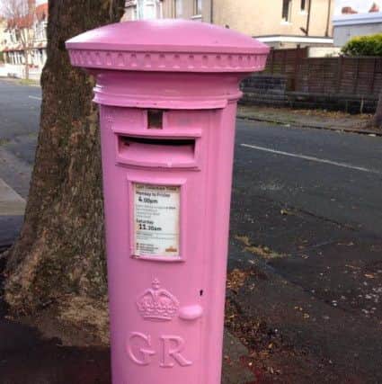 The pink postbox on Albert Road. Photo is by Jean Nelson.