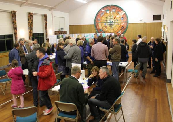 People have their say on plans for new houses at a drop-in event in Dolphinholme. Photo by Peter Adams.