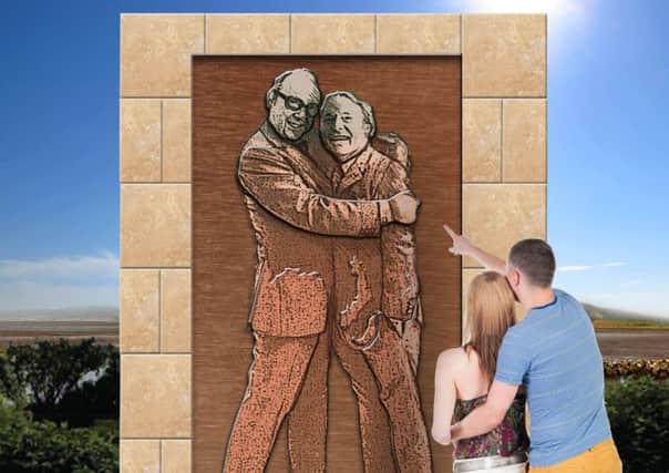 How the Eric and Ernie bronze relief might have looked on Morecambe seafront.
