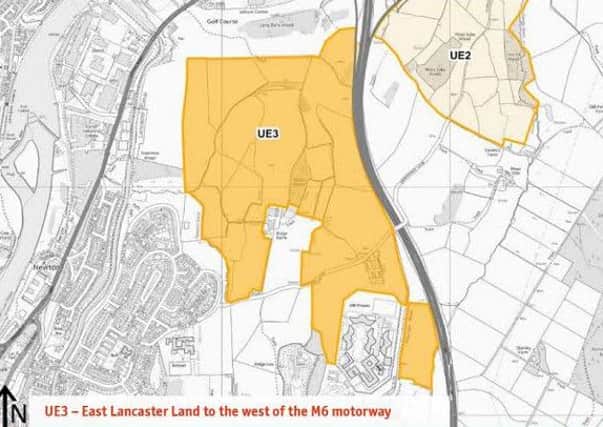 The third urban extension option is for a large site on land based on Cuckoo Farm, between the Ridge, the M6 and Lansil Golf
Course. This could provide a site for 1,500 dwellings and new employment land. This site plan is illustrative.
