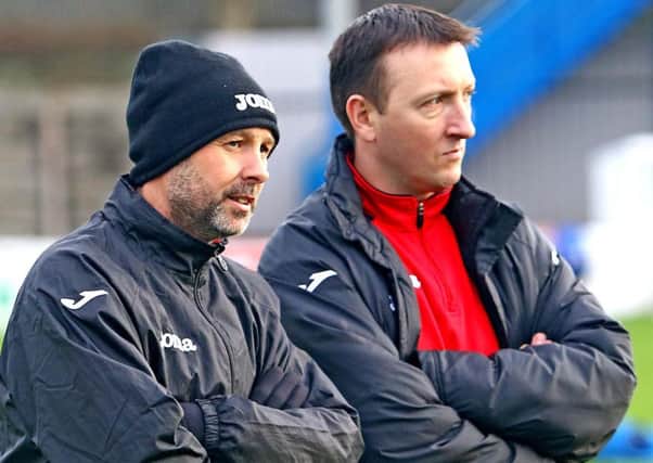 Lancaster City boss Phil Brown and his assistant Dave McCann.
