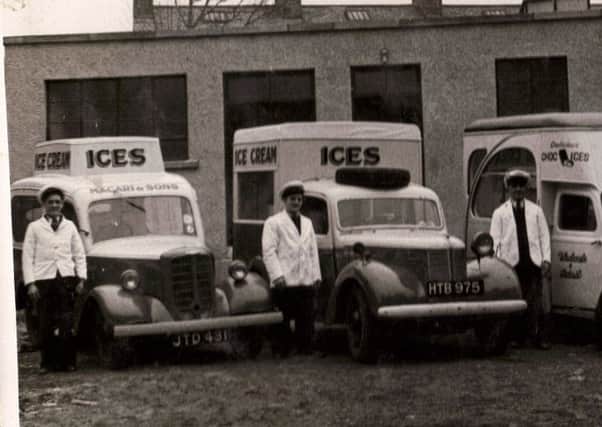 Tony Macari (centre) with his brother Alfonso (left) and father Mageo (right) at the St Leonardgate ice-cream factory.