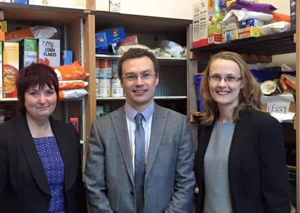 Annette Smith, Morecambe Bay Foodbank project manager, with Matt Cranwell, managing director of Stagecoach North Lancashire and Cumbria, with Cat Smith, MP for Lancaster.