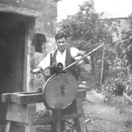 Wray was once home to the skilled craft of oak swill basket-making and here from the archives the gollowing passage details a visit to Mr John Singletons workshop at Wray by the Lancaster Gazette in 1932

Dick Bevins outside his Swill Basket Marking Workshop, Roeburndale, Wray, circa 1950.