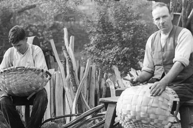 Wray was once home to the skilled craft of oak swill basket-making and here from the archives the gollowing passage details a visit to Mr John Singletons workshop at Wray by the Lancaster Gazette in 1932

Swill Basket Making, Roeburndale, Wray. Thomas Bevins, knife in hand, is pictured here with his son, Dick.